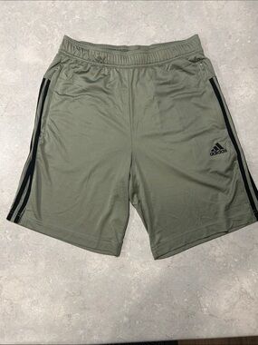 adidas Olive Athletic Shorts with Black Stripes